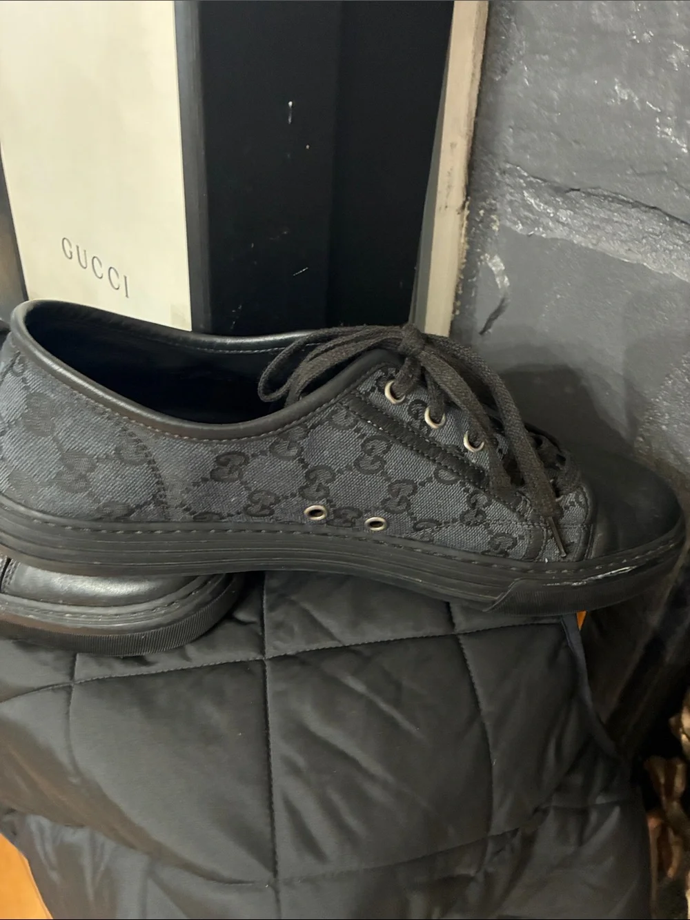 Gucci Men’s Black GG Monogram Low-Top Sneakers